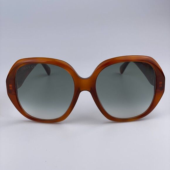 NEW GUCCI LOGO GG0796S 003 Havana Gray Gradient Geometric Women Sunglasses - Picture 3 of 12